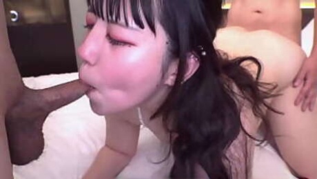 Japanese brunette chubby Sana Minami enjoys threesome.